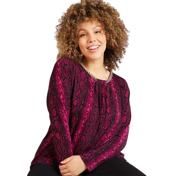 Michael Kors Women's Plus Size Snake Chain Necklace Long Sleeve Top 1X - Picture 1 of 4